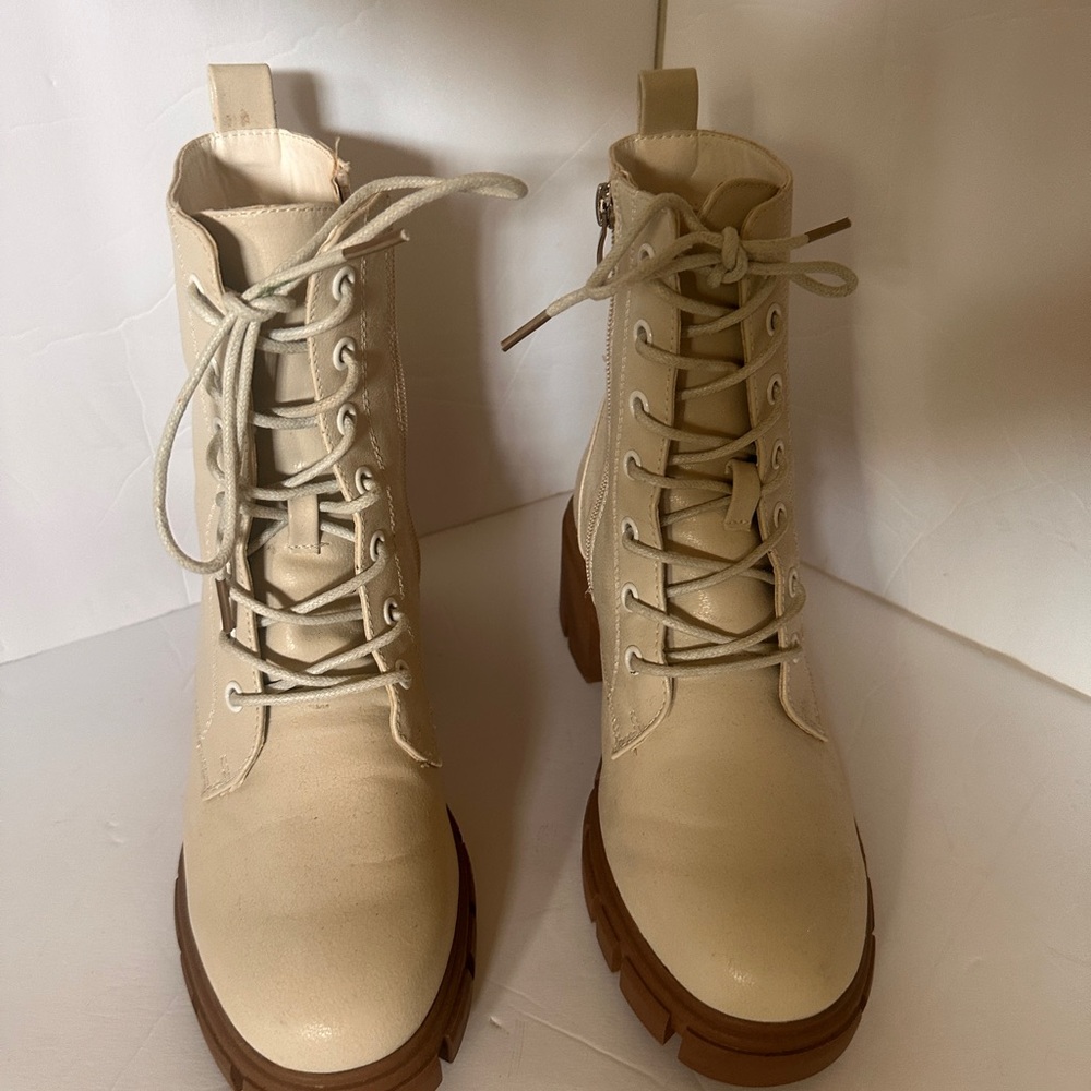 Dirty Laundry Cream Lace-Up Combat Boots